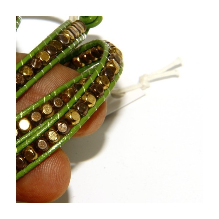 RMB|925: Bracelet Man Woman HIP HOP nuggets golden antiqued leather more 'turns green apple