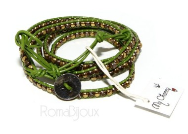 RMB|Argento 925 : Bracciale Uomo Donna HIP HOP semipreziosi cristallo di rocca cuoio piu' giri