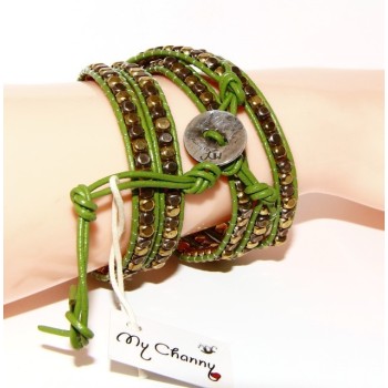 RMB|925: Bracelet Man Woman HIP HOP nuggets golden antiqued leather more 'turns green apple