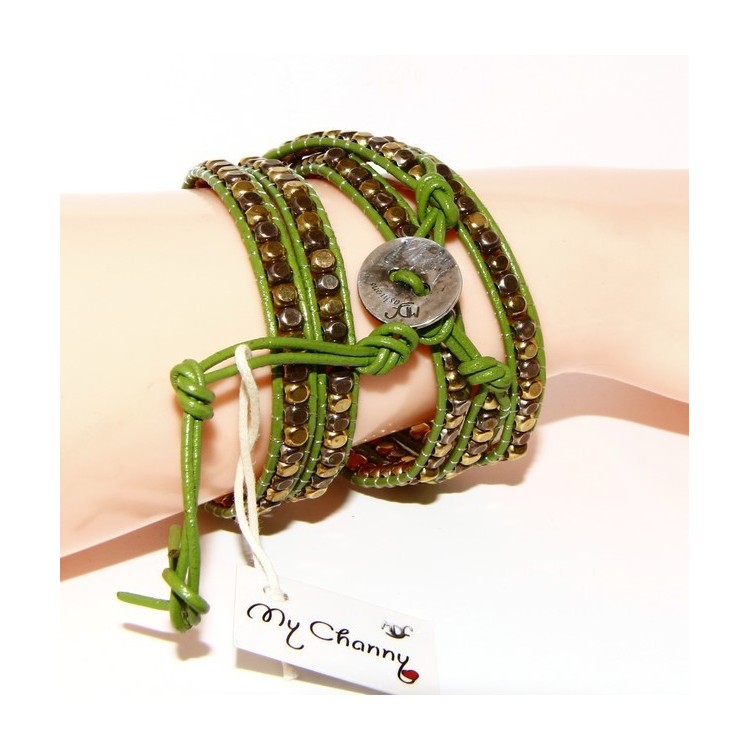 RMB|Argento 925 : Bracciale Uomo Donna HIP HOP semipreziosi cristallo di rocca cuoio piu' giri