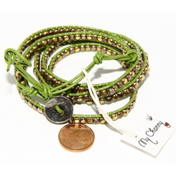 RMB|925: Bracelet Man Woman HIP HOP nuggets golden antiqued leather more 'turns green apple