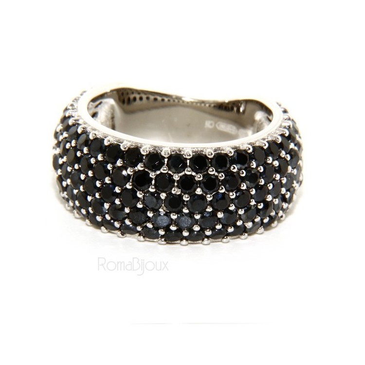 RMB|Argento 925 Rodiato : anello donna fascia fascione riviera con 5 file zirconi neri