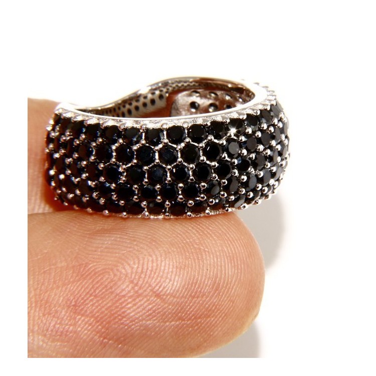 RMB|Argento 925 Rodiato : anello donna fascia fascione riviera con 5 file zirconi neri