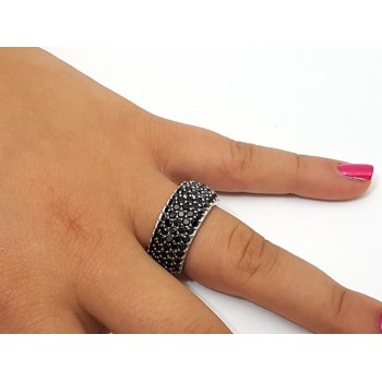 RMB|925 silver riviera ring band with 5 rows of black zircons size 15