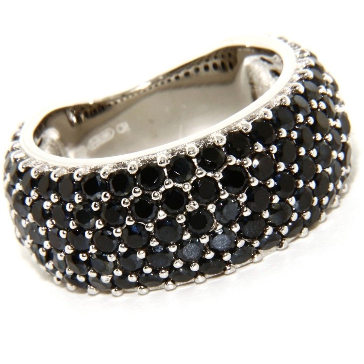 RMB|925 silver riviera ring band with 5 rows of black zircons size 15