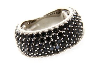 RMB|925 silver riviera ring band with 5 rows of black zircons size 15