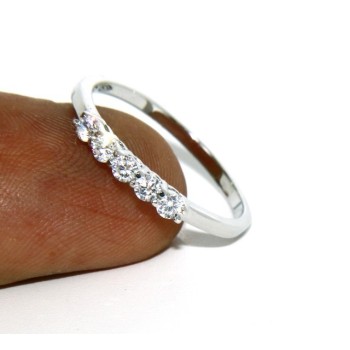 RMB|Argento 925 Rodiato : anello donna riviera con 5 zirconi bianchi da 2.0 mm