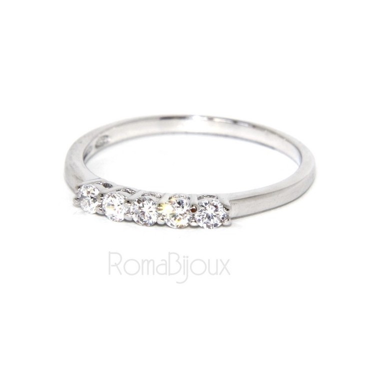 RMB|Argento 925 Rodiato : anello donna riviera con 5 zirconi bianchi da 2.0 mm