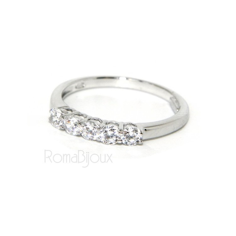 RMB|Argento 925 Rodiato : anello donna riviera di 5 zirconi bianchi da 2.5 mm