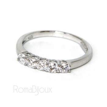 RMB|Argento 925 Rodiato : anello donna riviera di 5 zirconi bianchi da 2.5 mm