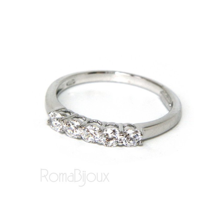 RMB|Argento 925 Rodiato : anello donna riviera di 5 zirconi bianchi da 2.5 mm