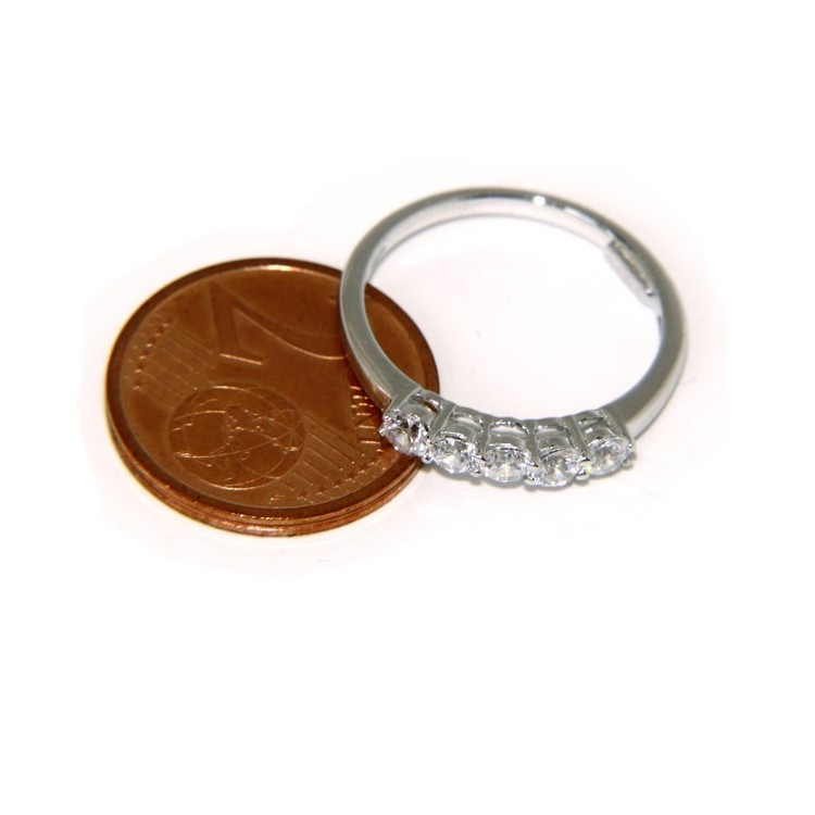 RMB|Argento 925 Rodiato : anello donna riviera di 5 zirconi bianchi da 2.5 mm
