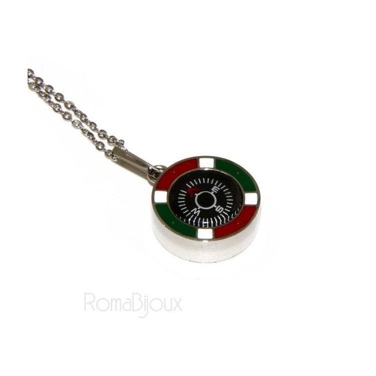 RMB|Steel: Exclusive necklace rolo 'man woman pendant Italian flag and compass