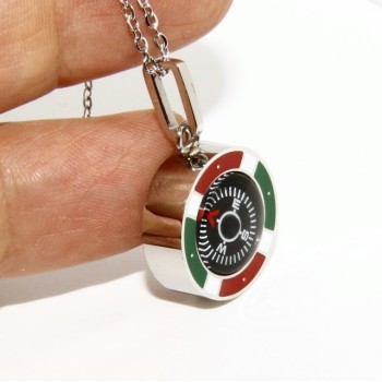 RMB|Steel: Exclusive necklace rolo 'man woman pendant Italian flag and compass