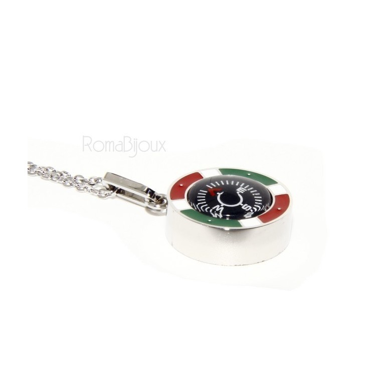 RMB|Steel: Exclusive necklace rolo 'man woman pendant Italian flag and compass
