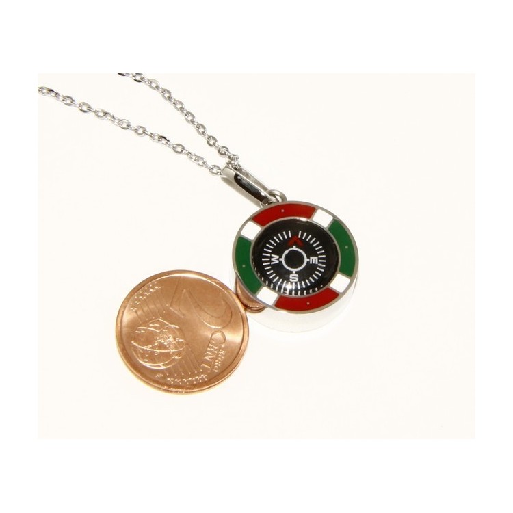 RMB|Steel: Exclusive necklace rolo 'man woman pendant Italian flag and compass