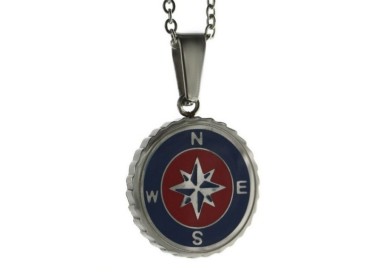 RMB|Steel: forzatina necklace with  round pendant windrose red blue enamelled