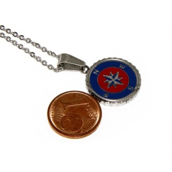 RMB|Steel: forzatina necklace with  round pendant windrose red blue enamelled
