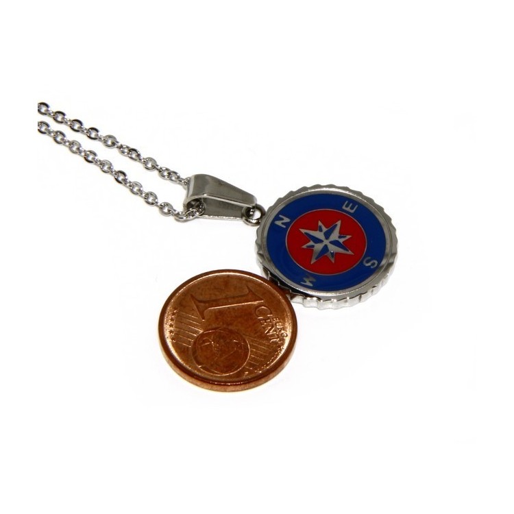 RMB|Steel: forzatina necklace with  round pendant windrose red blue enamelled