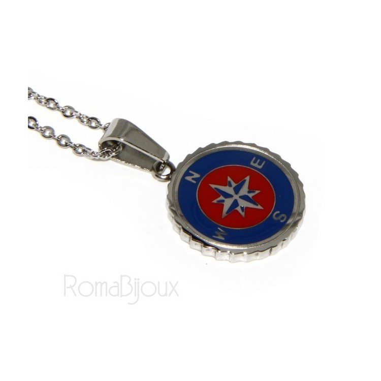 RMB|Steel: forzatina necklace with  round pendant windrose red blue enamelled