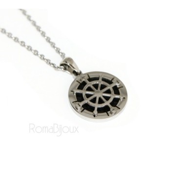 RMB|Steel: forzatina necklace with round pendant Rudder black background.