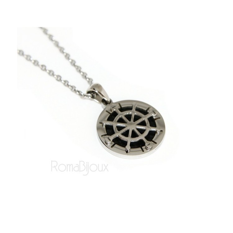 RMB|Steel: forzatina necklace with round pendant Rudder black background.