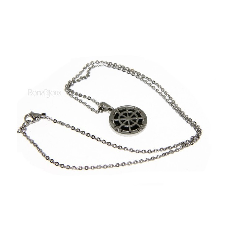 RMB|Steel: forzatina necklace with round pendant Rudder black background.