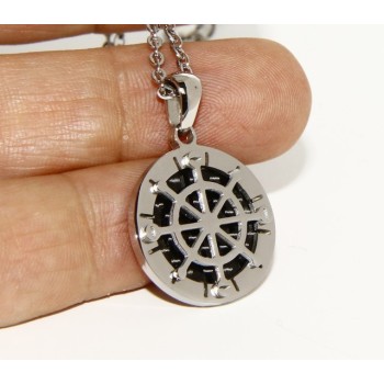 RMB|Steel: forzatina necklace with round pendant Rudder black background.