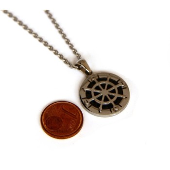 RMB|Steel: forzatina necklace with round pendant Rudder black background.