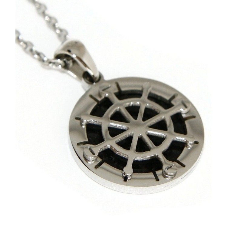 RMB|Steel necklace with round rudder pendant on black background for men