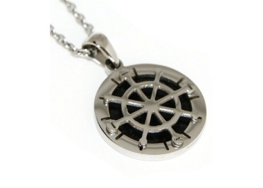RMB|Steel necklace with round rudder pendant on black background for men