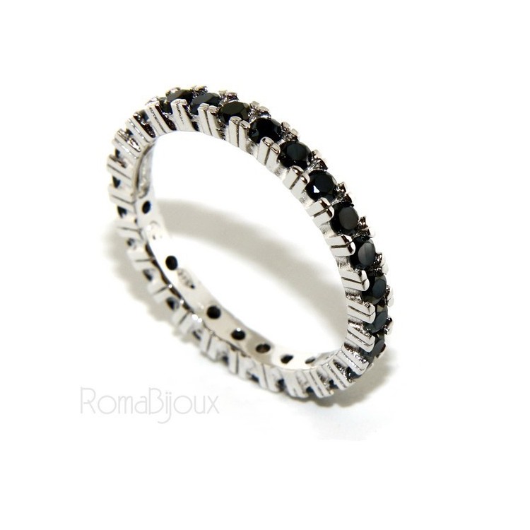 RMB|925 Rhodium: Eternity Infinity faith all around brilliant black cubic zirconia 2.5 mm for men or women