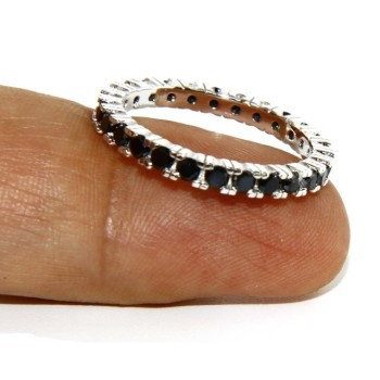 RMB|Argento 925 Rodiato : Eternity infinity fede tutto giro zirconi neri brillante 2,5 mm per uomo o donna