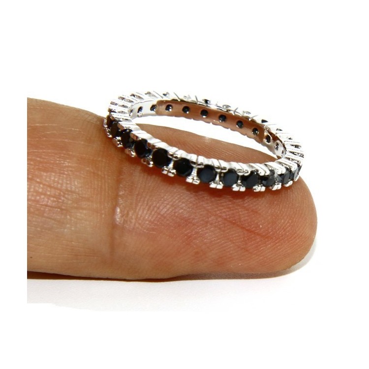 RMB|Argento 925 Rodiato : Eternity infinity fede tutto giro zirconi neri brillante 2,5 mm per uomo o donna