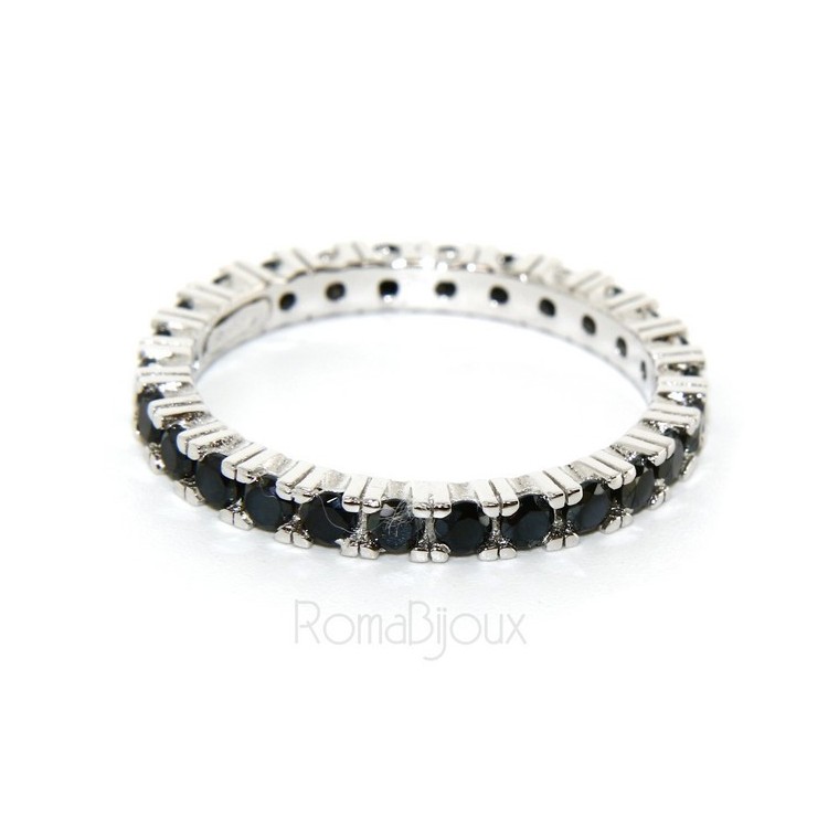 RMB|Argento 925 Rodiato : Eternity infinity fede tutto giro zirconi neri brillante 2,5 mm per uomo o donna