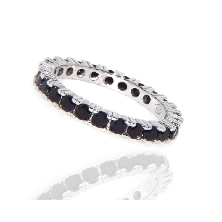 RMB|925 Rhodium: Eternity Infinity faith all around brilliant black cubic zirconia 2.5 mm for men or women