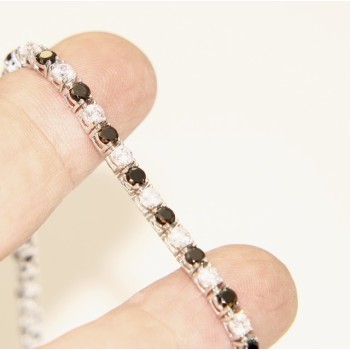 RMB|tennis bracelet 18 cm sterling silver, stones black and white