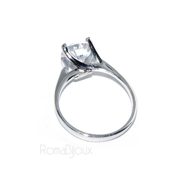 RMB|Argento 925 Rodiato : anello Solitario da donna con zircone da 8 mm 2ct taglio brillante