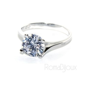 RMB|Argento 925 Rodiato : anello Solitario da donna con zircone da 8 mm 2ct taglio brillante