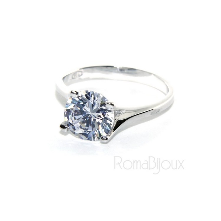 RMB|925 Rhodium: Lonely lady's ring with cubic zirconia 8mm 2ct brilliant cut