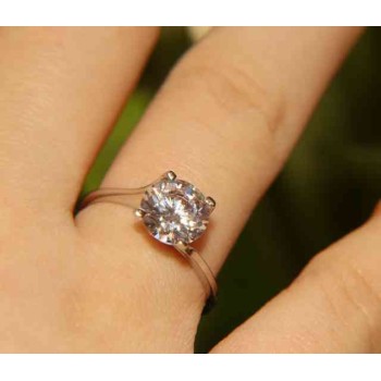 RMB|Argento 925 Rodiato : anello Solitario da donna con zircone da 8 mm 2ct taglio brillante