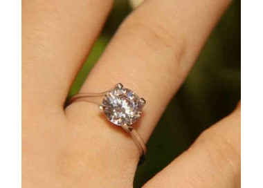 RMB|Argento 925 Rodiato : anello Solitario da donna con zircone da 8 mm 2ct taglio brillante