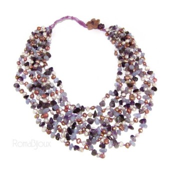 RMB|Collana da Donna collier cleopatra 8 fili ametista calcedonio e perle naturali