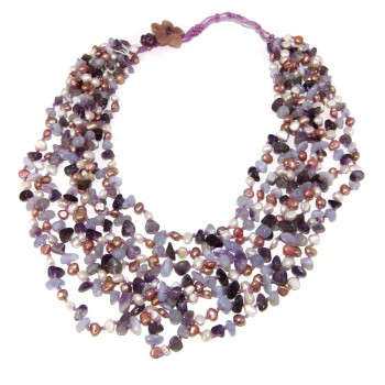 RMB|Collana collier cleopatra 8 fili ametista calcedonio e perle naturali donna
