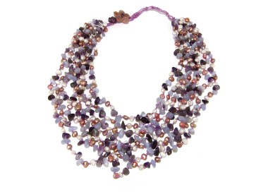 RMB|Collana collier cleopatra 8 fili ametista calcedonio e perle naturali donna