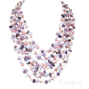 RMB|Necklace by Donna Collier Cleopatra 8 wires amethyst chalcedony and natural pearls