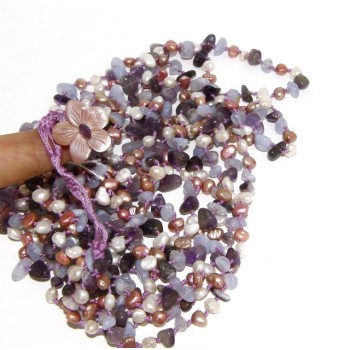 RMB|Necklace by Donna Collier Cleopatra 8 wires amethyst chalcedony and natural pearls