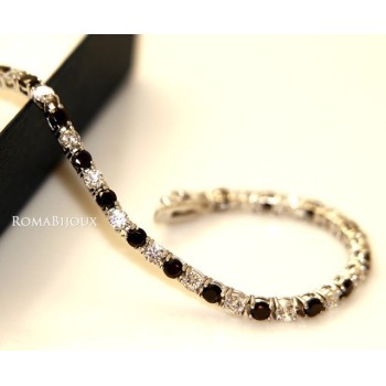 RMB|Argento 925 : Bracciale Tennis Con Zirconi bianchi e neri da 3 mm / 18 cm a griffe