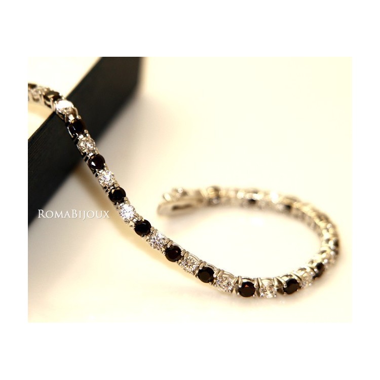 RMB|Argento 925 : Bracciale Tennis Con Zirconi bianchi e neri da 3 mm / 18 cm a griffe