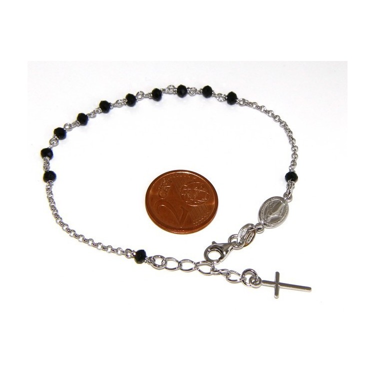 RMB|Rosary bracelet male female 925 miraculous Madonna, cross and black crystal beads 17.00 to 20.00 cm